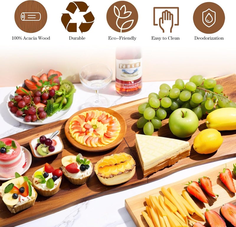 SHANDERBAR Large Charcuterie Board with Handles – 33 x 12 Inch Extra Large Acacia Wood Foldable Long Serving Tray – Portable Big Cheese Board and Long Cutting Board for Appetizers, Party, or Travel - Image 5